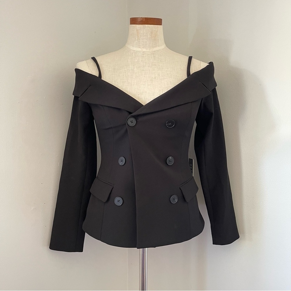 Express Black Double breasted off the shoulder Blazer NWT size 2 Chic old money